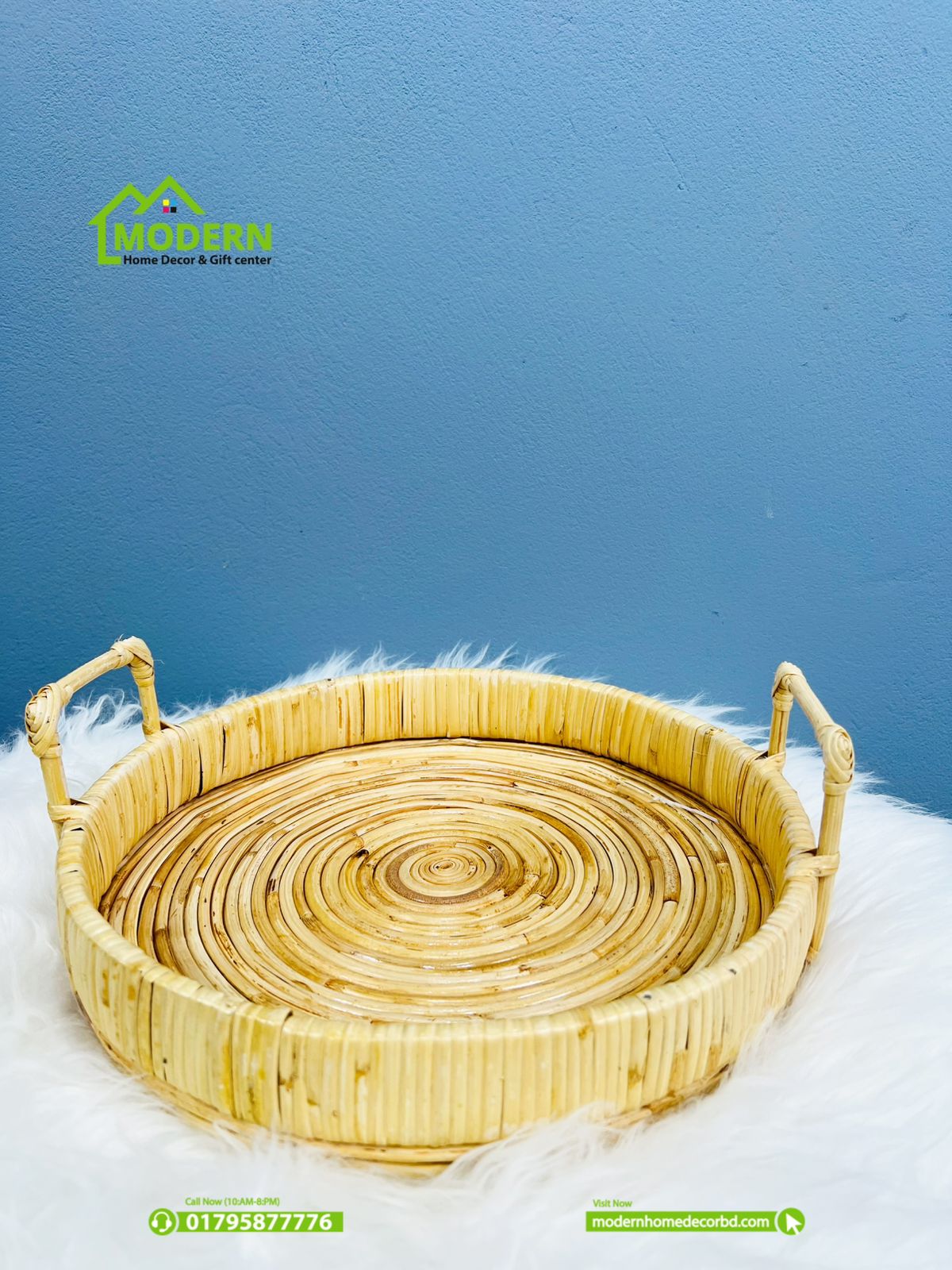 Rustic Round Cane Tray - Image 3