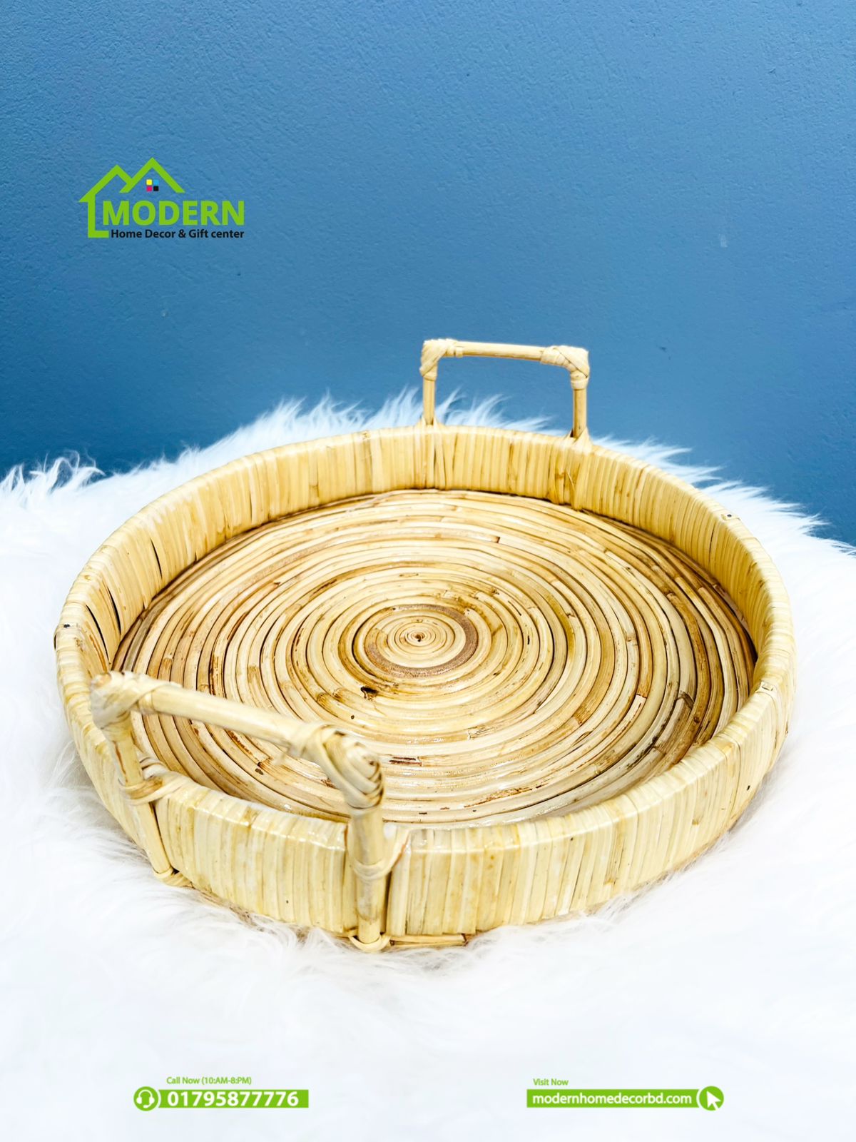 Rustic Round Cane Tray - Image 2