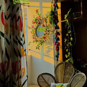 Rattan Miror with Rose Vine