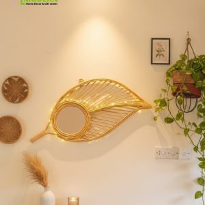 Leaf Shaped Rattan Mirror
