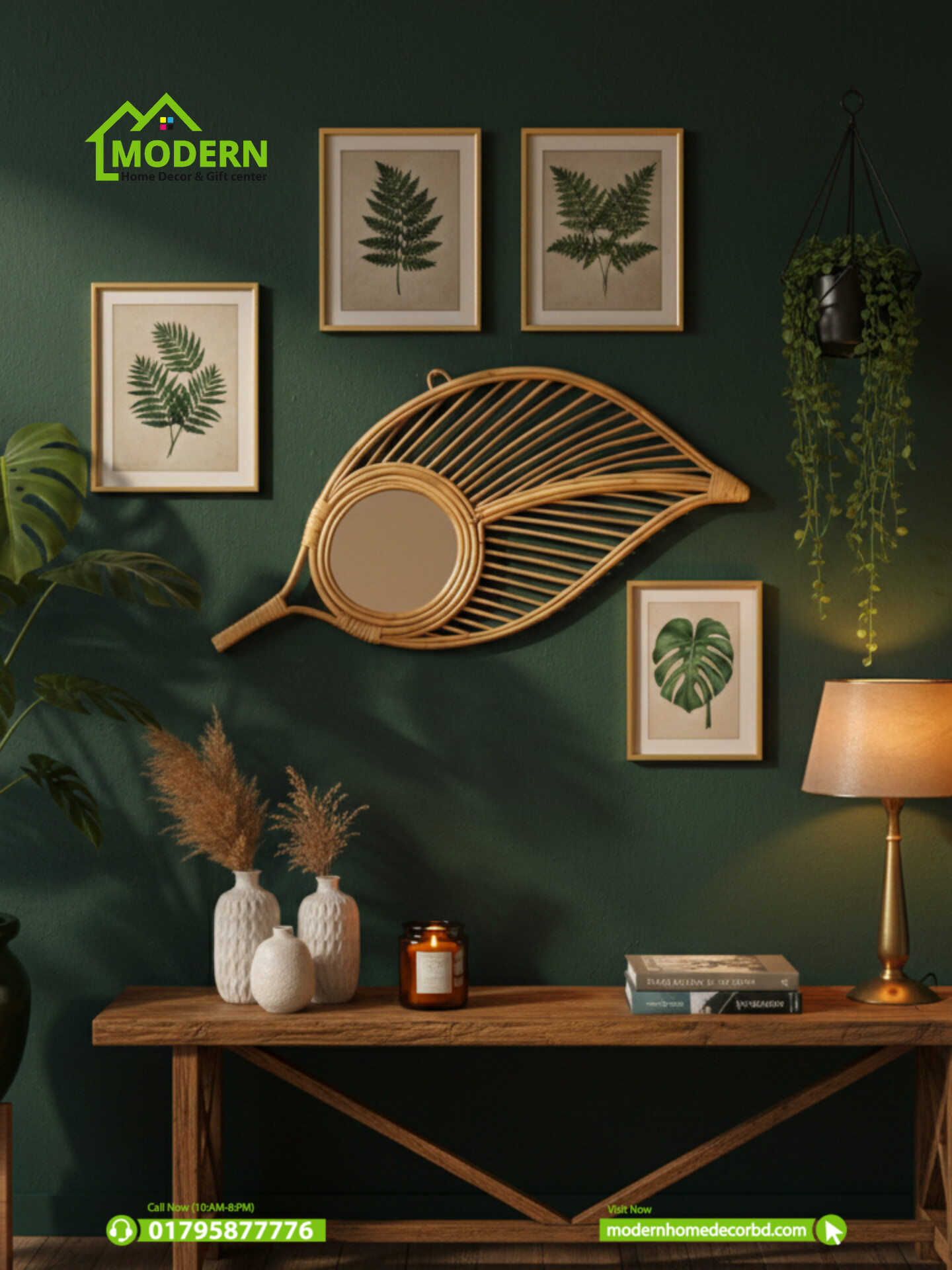 Leaf Shaped Rattan Mirror - Image 3