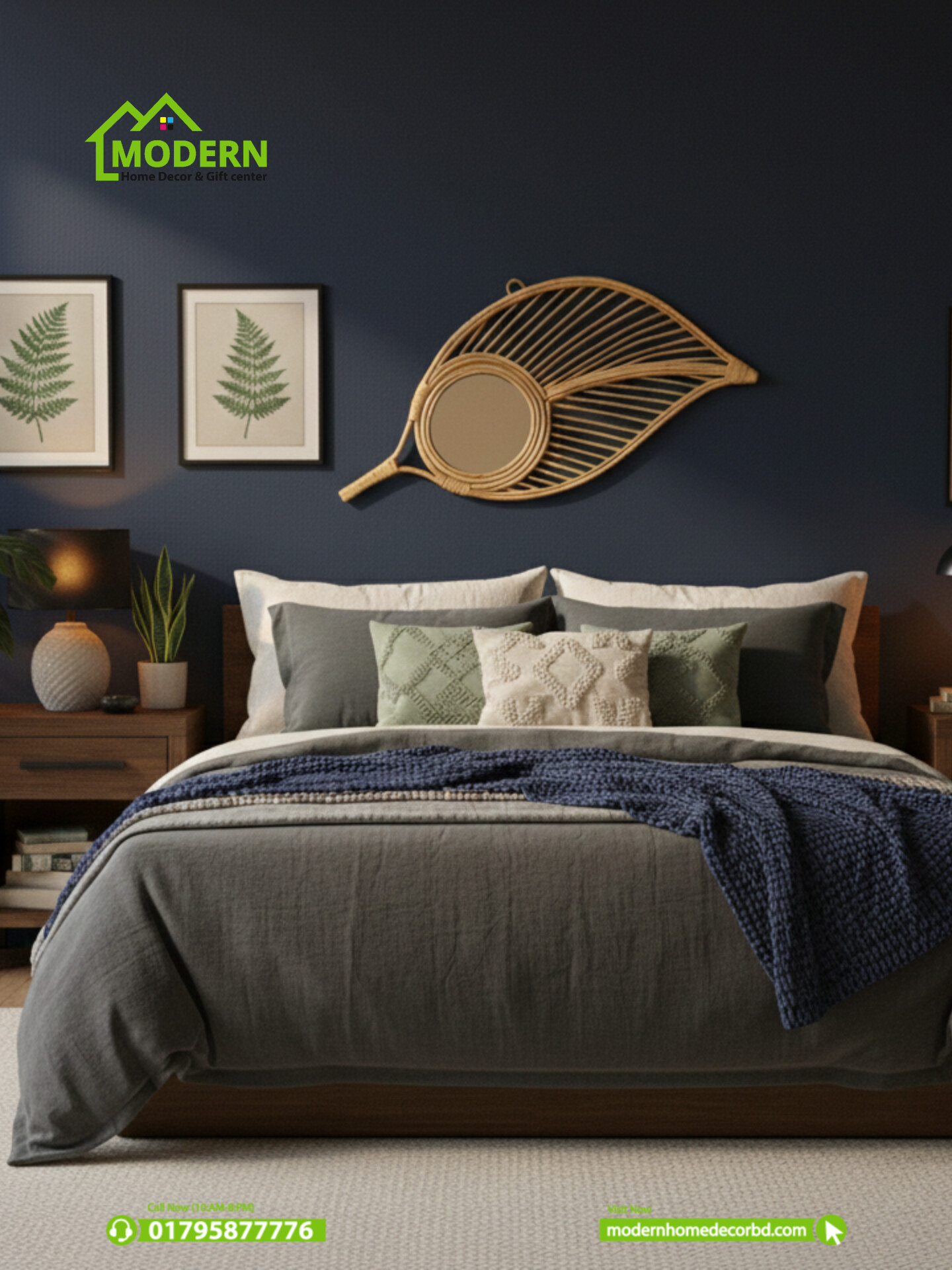 Leaf Shaped Rattan Mirror - Image 6