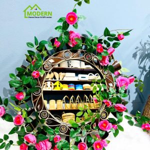 Wooden Miror with Rose Vine