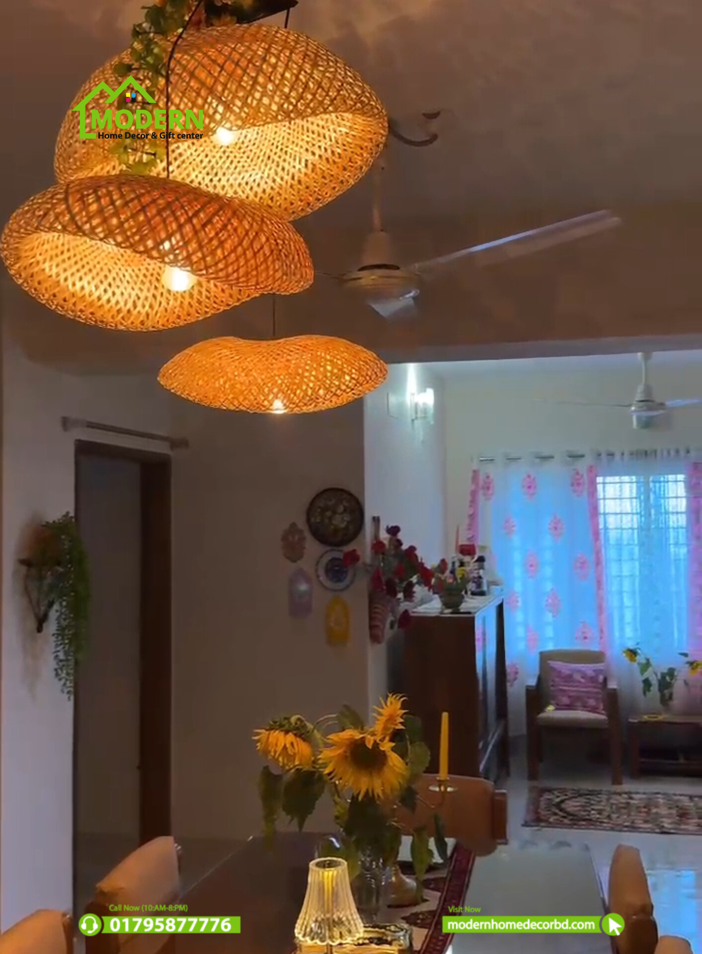 Handcrafted 3-Layer Bamboo Snail Pendant Light - Image 2