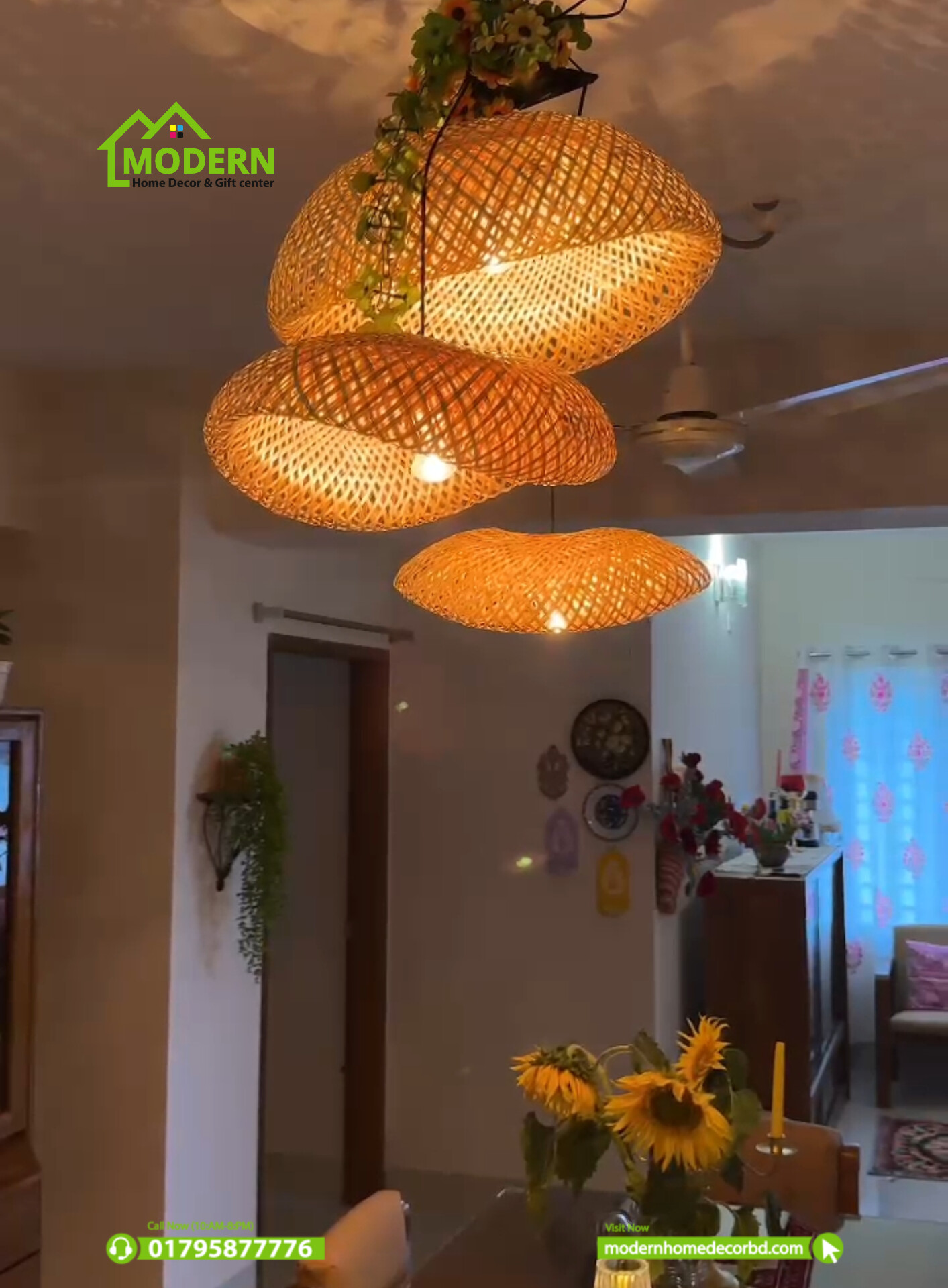 Handcrafted 3-Layer Bamboo Snail Pendant Light - Image 3